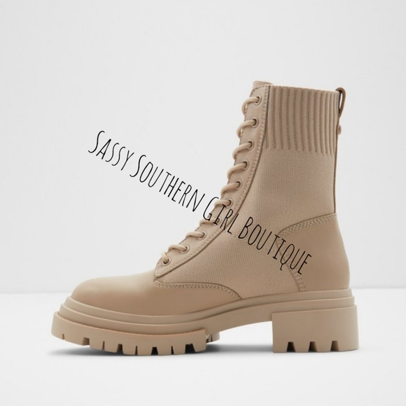 ⭐🆕 Leather ALDO tan beige leather combat boots - Picture 7 of 11